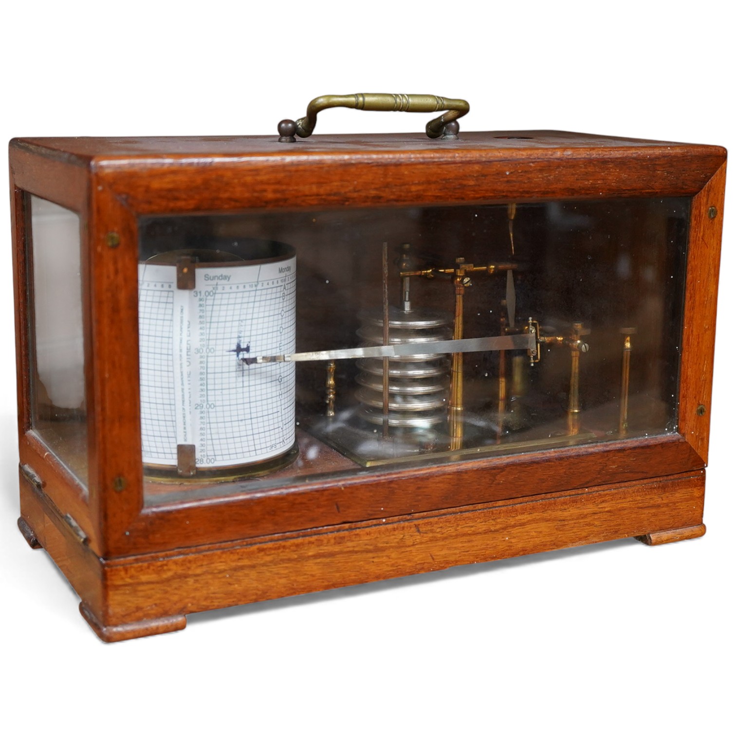 A late 19th century mahogany cased barograph by Wilson, Warden & Co. Ltd., London, No.4839/45, with hinged lid and integrated pen drawer to the base, 32cm wide, 20cm high, 16cm deep